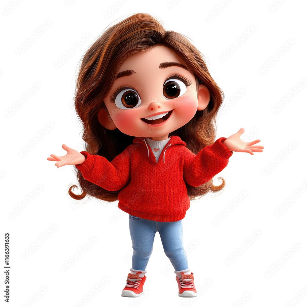 Poster cheerful animated character welcoming audience in bright studio playful expression creative environm
