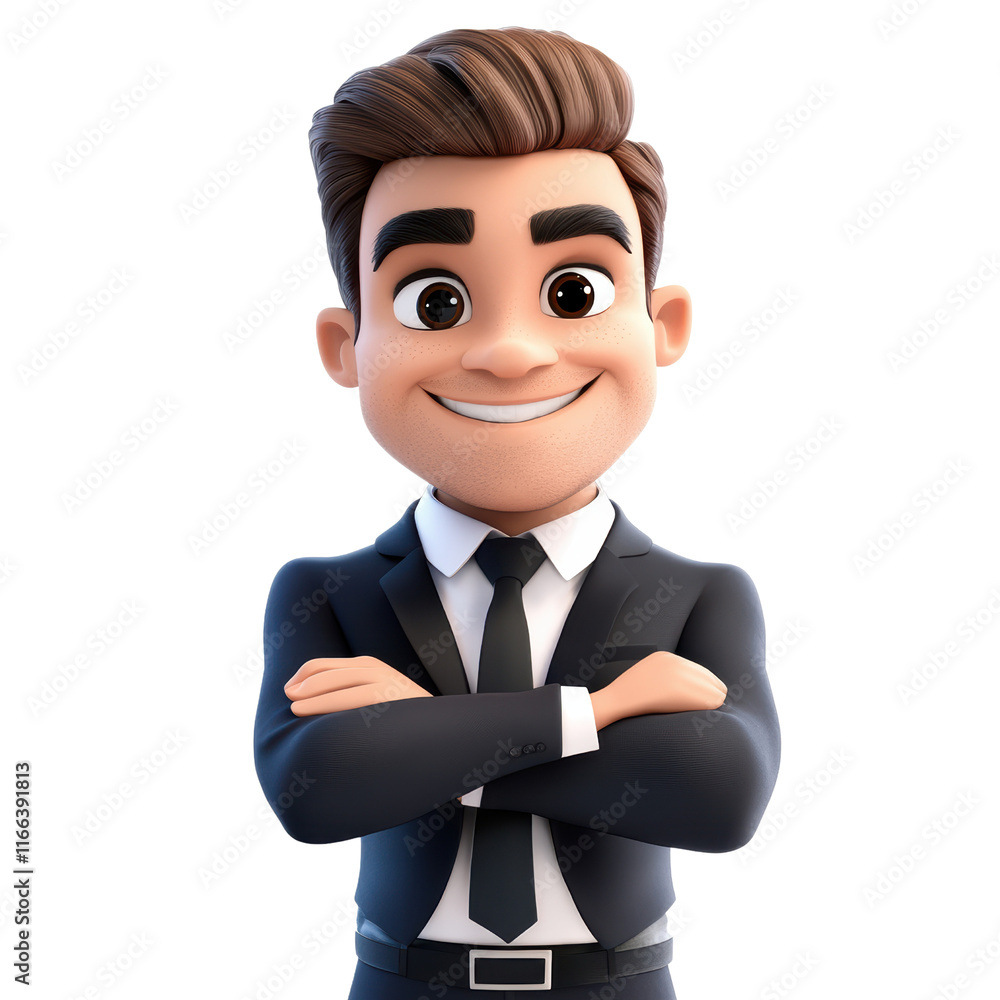 Poster businessman smiling confidently in office setting animated character professional environment portra