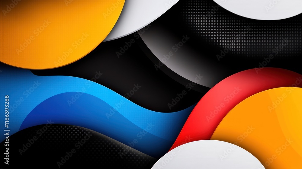 Poster abstract design featuring colorful shapes and smooth curves.