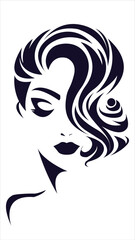 women long hair style icon, logo women on white background	
