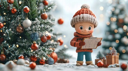 [Holiday Preparations lists decorating] Joyful Christmas Morning Adorable Child Unwraps Gift Amid Snowy Winter Wonder
