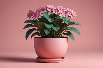 there is a pink pot with a plant in it on a pink surface