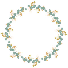 Round floral wreath frame with hand drawn flowers and leaves decoration
