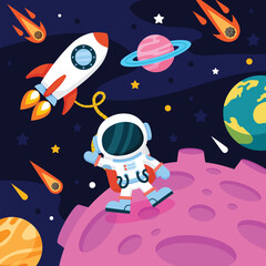 Fototapeta premium galaxy exploration science rocket ship