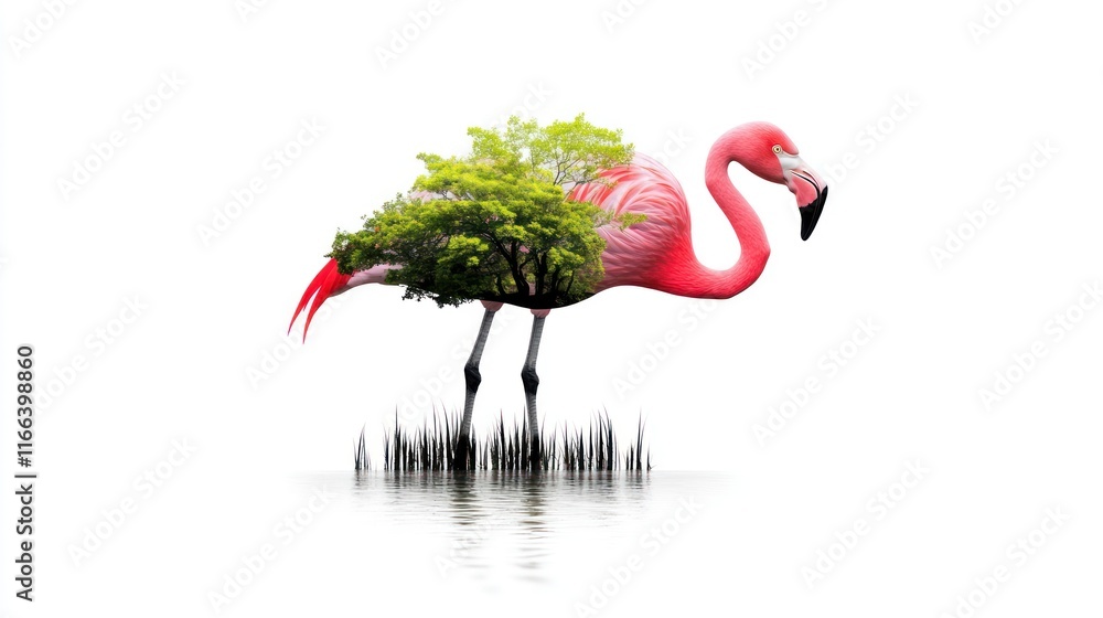 Aufkleber a surreal image of a flamingo integrated with a tree.