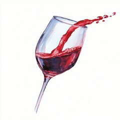 Red Wine Pouring into Glass with Splash and Artistic Brush Stroke Background