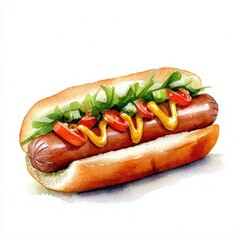 Delicious Hot Dog with Fresh Vegetables and Condiments on a White Background