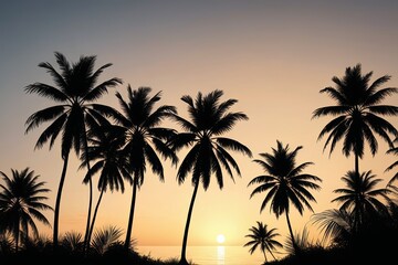 Fototapeta premium arafed palm trees in silhouette against a sunset sky