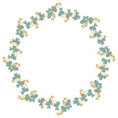 Round floral wreath frame with hand drawn flowers and leaves decoration
