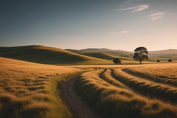 Obraz premium there is a dirt road that is going through a field