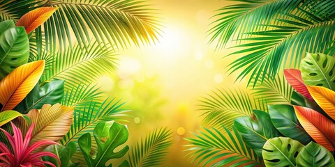 Obraz premium Lush Tropical Foliage Creates a Vibrant and Sunny Background for Design Projects