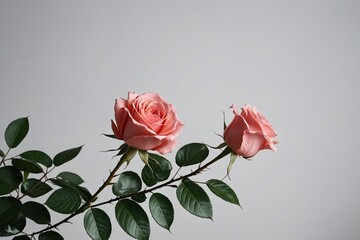 there are two pink roses that are sitting on a branch