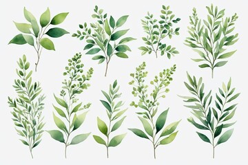 a close up of a bunch of green leaves on a white background