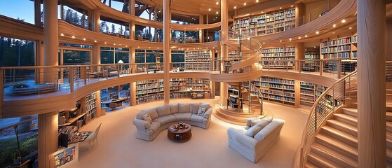 Circular Library Interior Design, Luxurious Home
