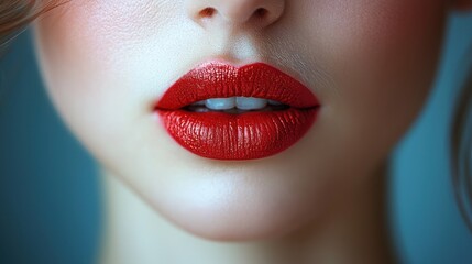 Fototapeta premium Close-up of vibrant red lips with a soft background.