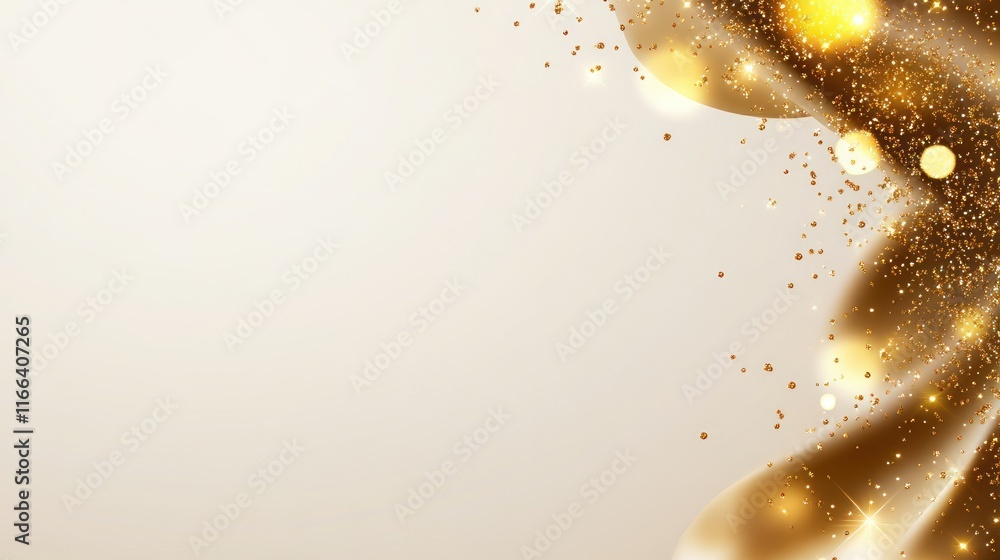 Poster elegant golden abstract background with sparkles and flowing design.