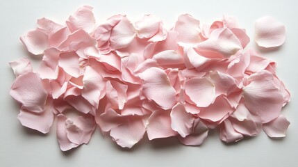 Delicate pink rose petals arranged beautifully on white background.