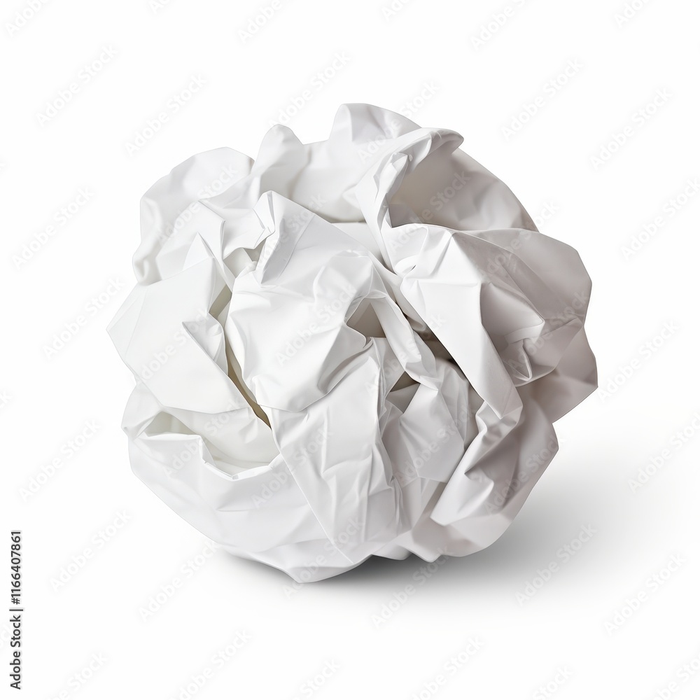 Poster crumpled white paper ball isolated on white background for creative projects and design use in digit