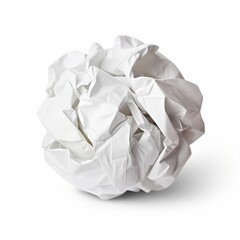 Crumpled White Paper Ball Isolated on White Background for Creative Projects and Design Use in Digital and Print Formats