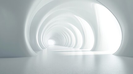 Bright, white, futuristic tunnel with glowing end.