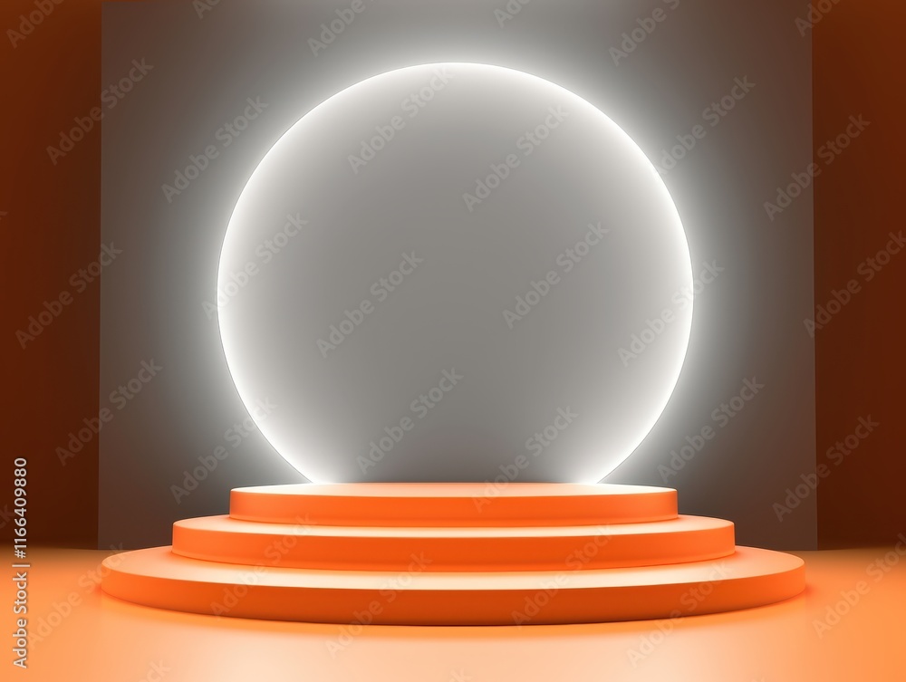 Poster abstract podium display with glowing sphere in a minimalist environment for creative backgrounds and