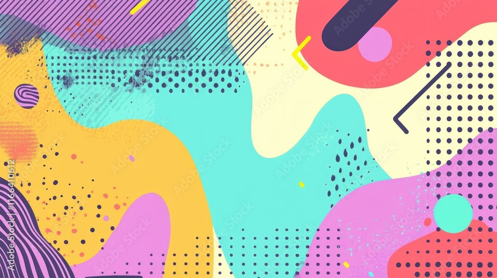 Aufkleber abstract colorful shapes and patterns: a vibrant retro design