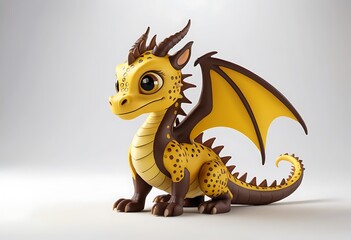Obraz premium Adorable Cartoon Dragon with Yellow and Brown Scales. Generative AI