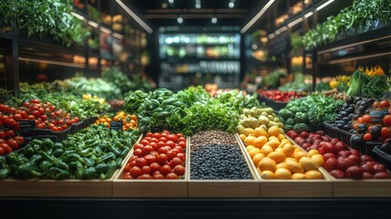Vibrant Produce Display in Modern Grocery Store