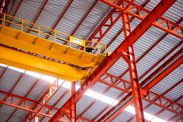 factory indoor steel structure industrial roof construction metal architecture inside interior iron...