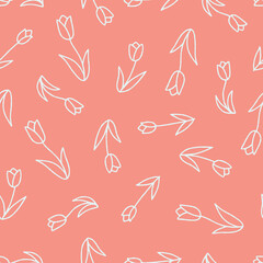 Outline Tulip Vector Seamless Pattern illustration for Print, Wallpaper, Decoration.