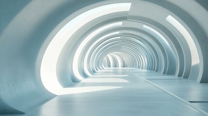 Obraz premium Abstract futuristic white tunnel with arches and light. (1)