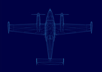 Blue airplane is shown in a blue background. Vector illustration