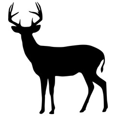 Isolated black silhouettes of wild deers in white background. Vector illustration