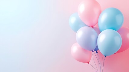 Beautiful panoramic background with pink and blue balloons