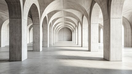 Modern concrete architecture with arches and columns.