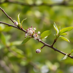 Blooming cherry tree with pink blossoms in spring