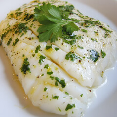 Tender baked cod fillet garnished with fresh herbs, showcasing delicious garlic butter and lemon flavor. Perfect for healthy meal option