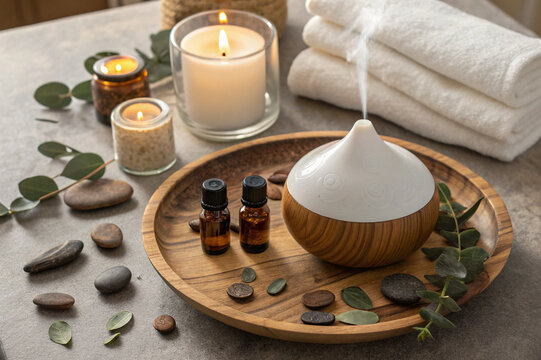 Aromatherapy Session with Essential Oils and Diffuser for a Peaceful and Relaxing Experience