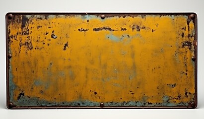 Vintage Metal Sign with Rusty Texture and Yellow Background Ideal for Retro Decoration, Arts, and Crafts Projects