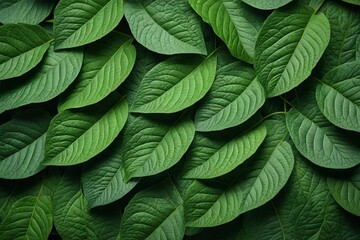 Fototapeta premium a close up of a bunch of green leaves on a wall