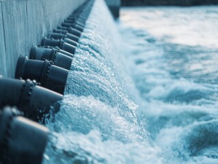 Hydroelectric Dam Water Flow with Pipes on Side