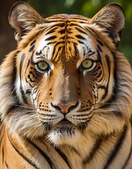 Fototapeta premium Majestic Tiger Facing Forward in Sunlight. Beautiful Royal Bengal Tiger face close up