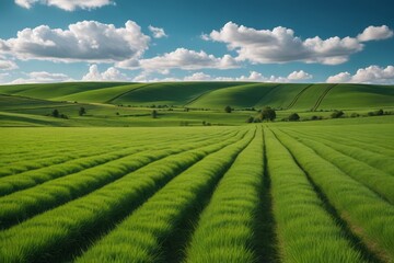 arafed view of a field of grass with a blue sky in the background