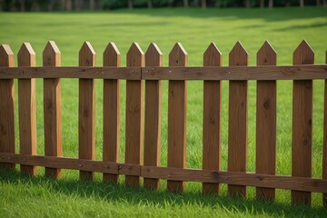 Fototapeta premium there is a wooden fence that is in the grass