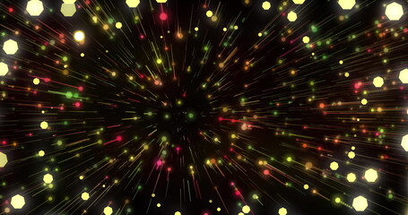 Image of christmas fairy lights flickering over black background