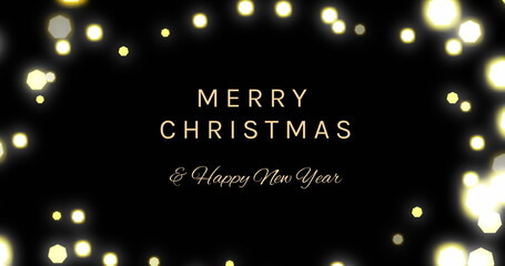 Image of season's greetings text with flickering lights on black background © vectorfusionart