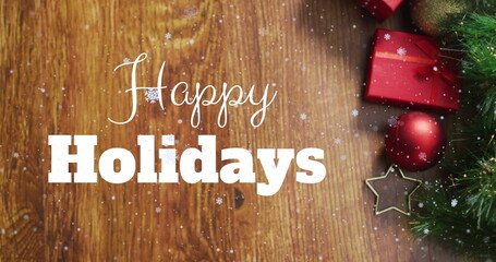 Image of season's greetings text over christmas decorations © vectorfusionart