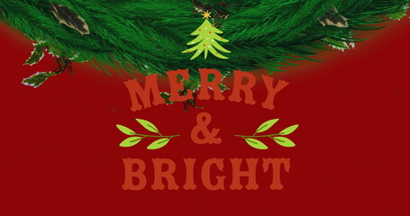 Image of christmas greetings text over christmas decorations