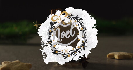 Image of christmas greetings text over christmas decorations