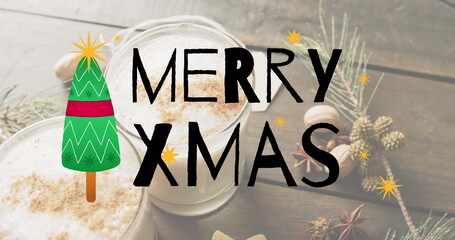 Image of christmas greetings text over milk and christmas decorations © vectorfusionart